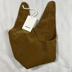 NWT Merit Beauty Signature Makeup Bag Corduroy Tie Top Pouch Minimalist Purse